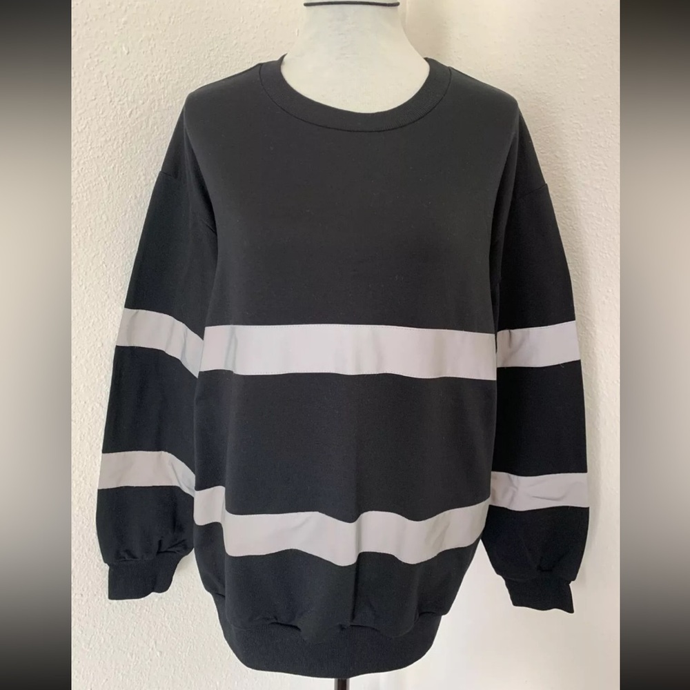 Unbranded Reflective Unisex Women’s Junior Girls Black Gray Sweatshirt Top Sz L